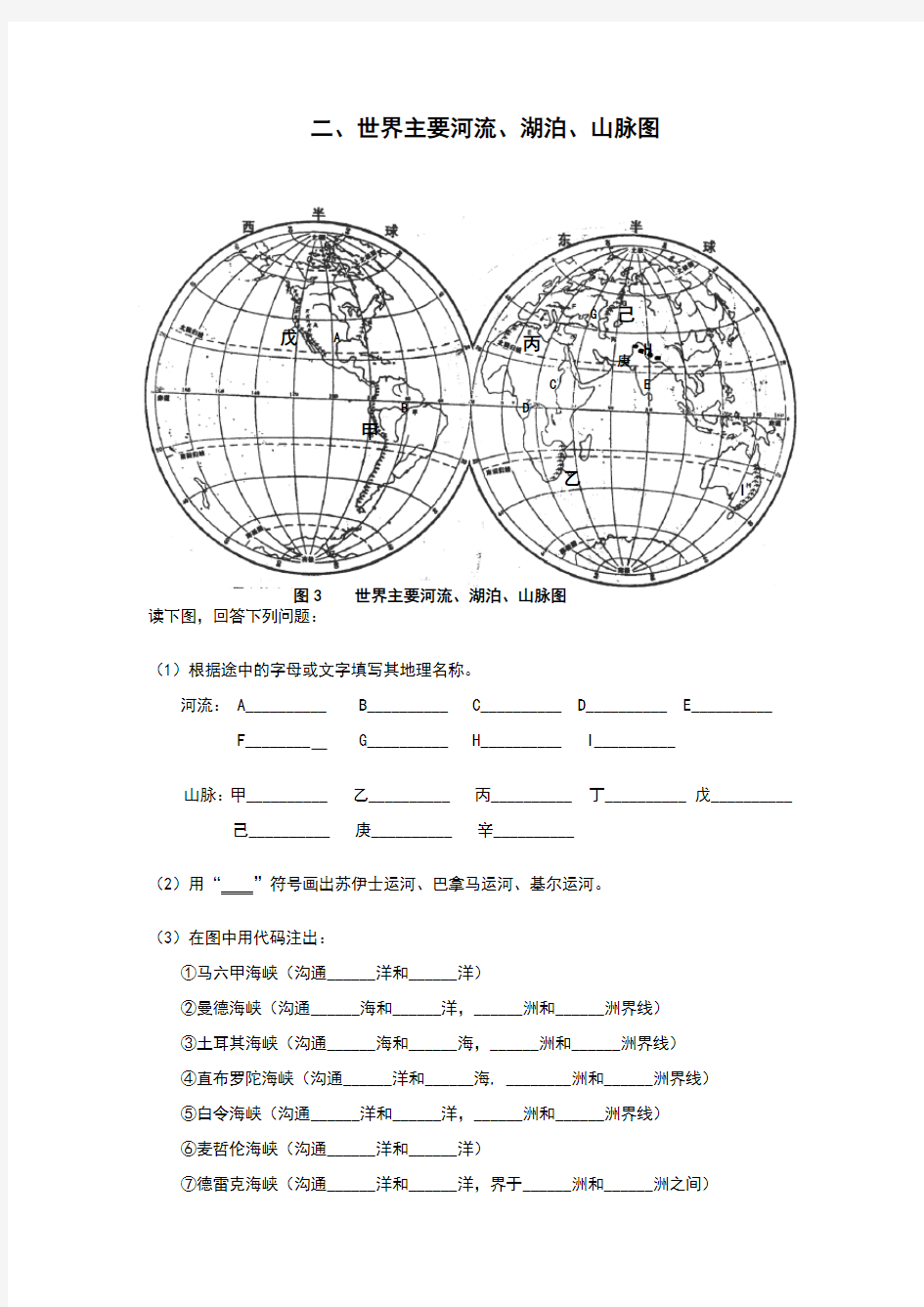 世界主要河流、湖泊、山脉图