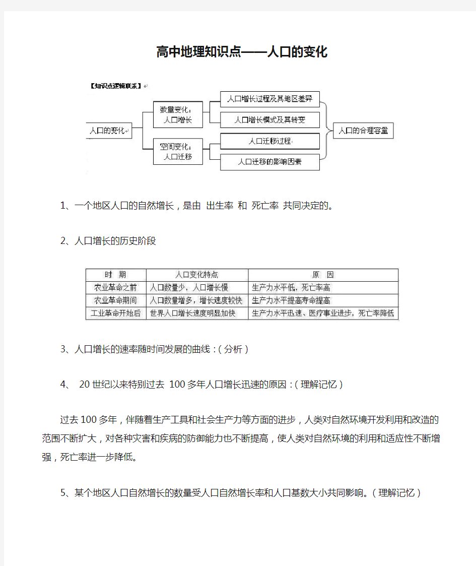 高中地理知识点——人口的变化