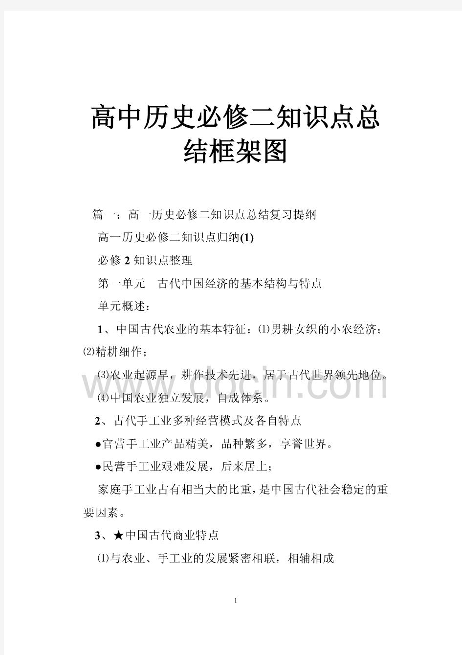 高中历史必修二知识点总结框架图