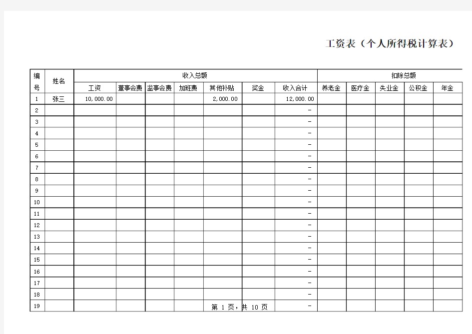 工资表个人所得税全自动计算表