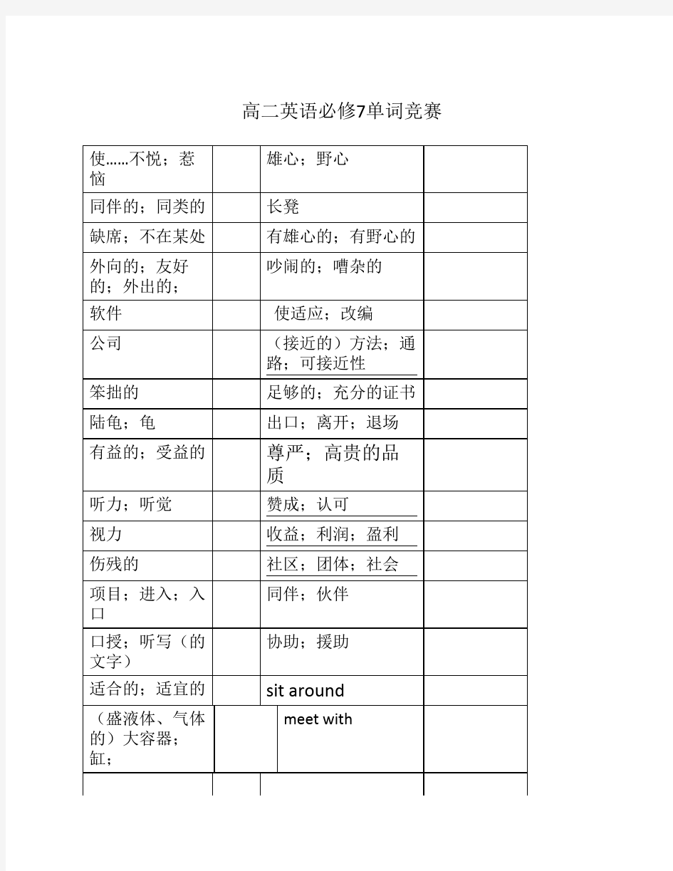 高二英语必修7单词竞赛