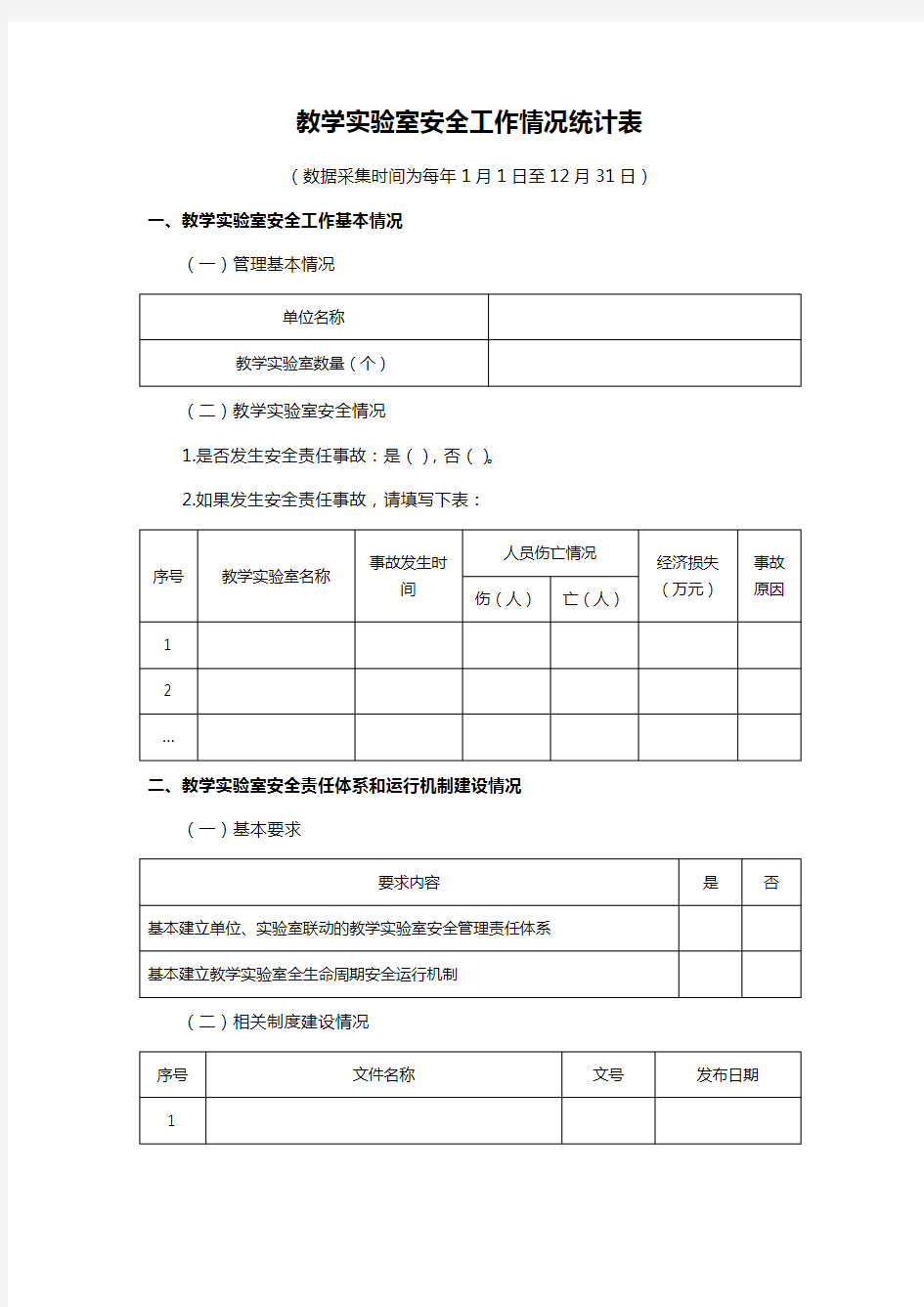 教学实验室安全工作情况统计表