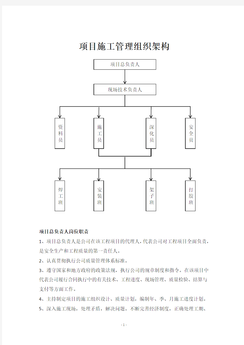 项目施工管理组织架构