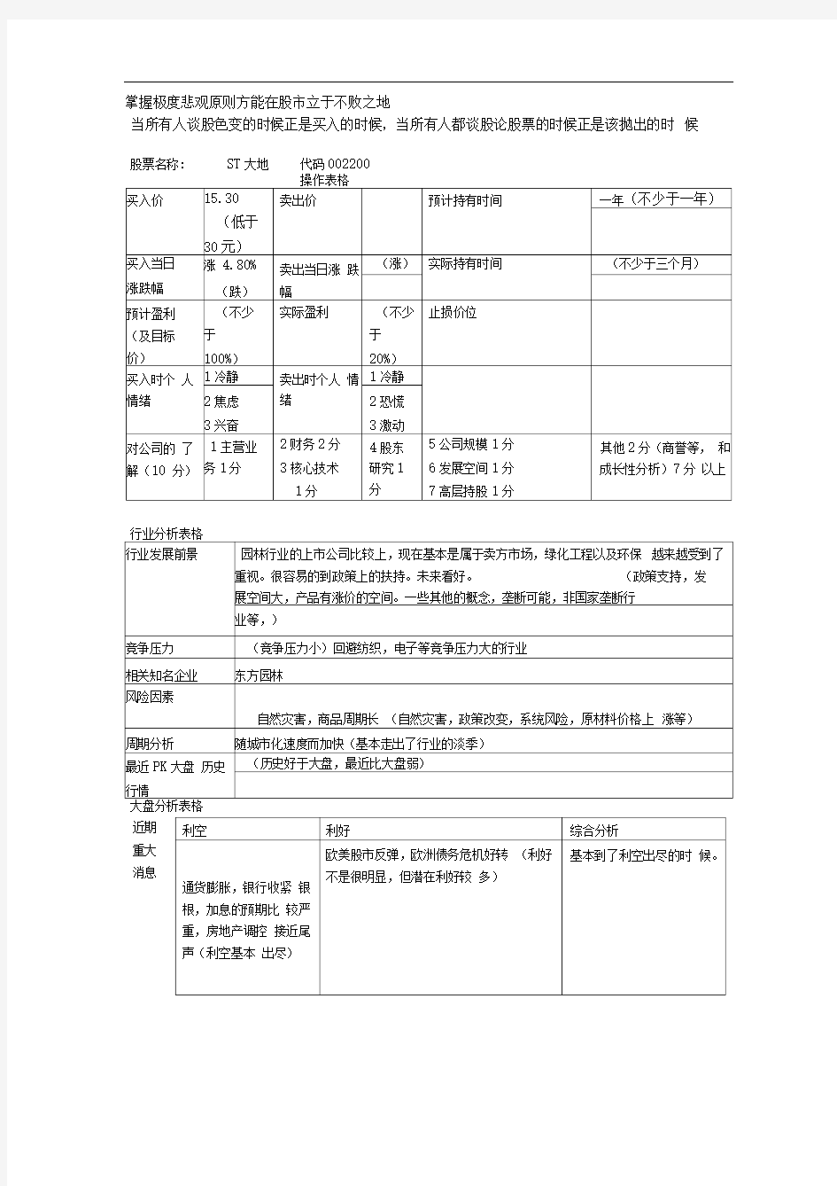 股票基本面分析表格