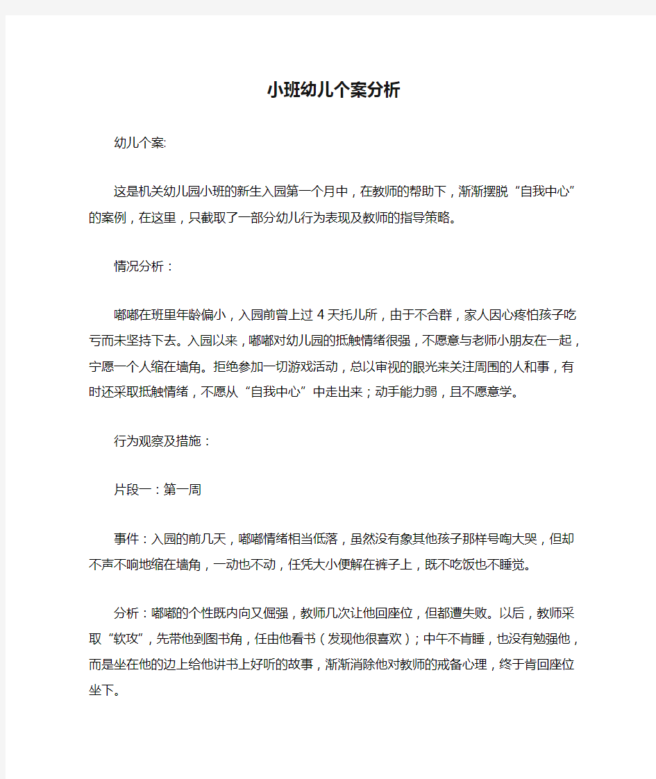 小班幼儿个案分析