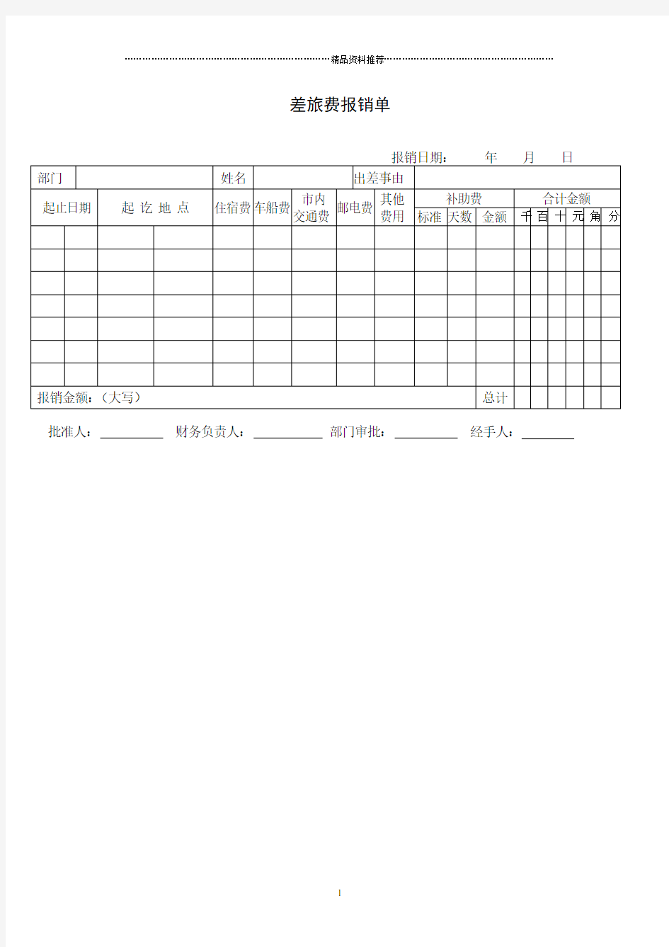 财务部系列表单-差旅费报销单