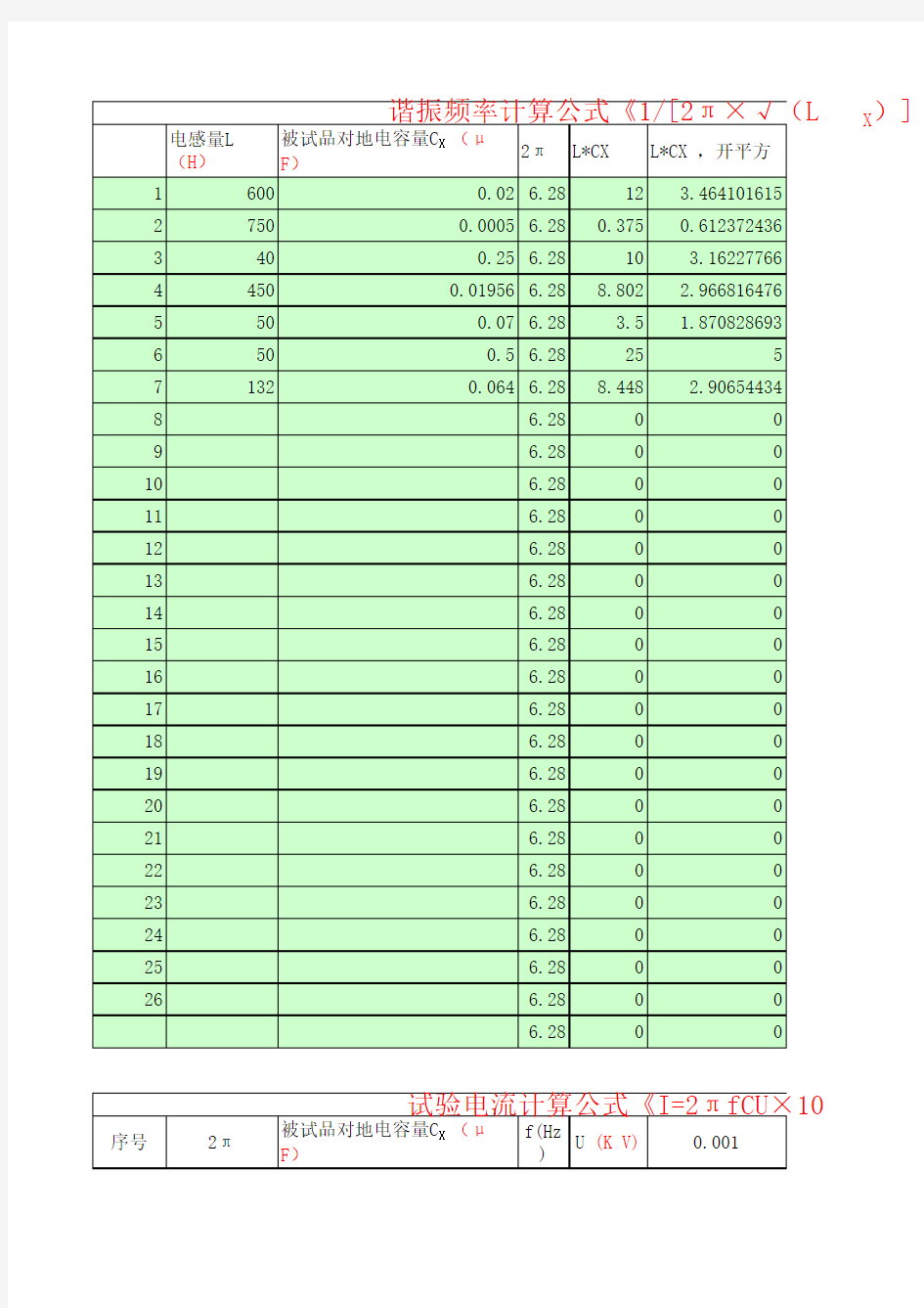 串联谐振计算公式