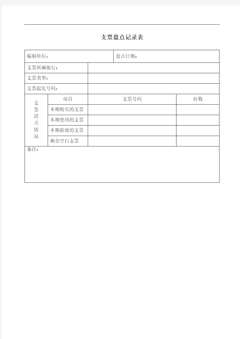 支票盘点记录表