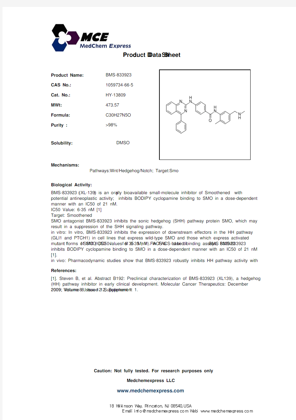 BMS-833923_1059734-66-5_DataSheet_MedChemExpress