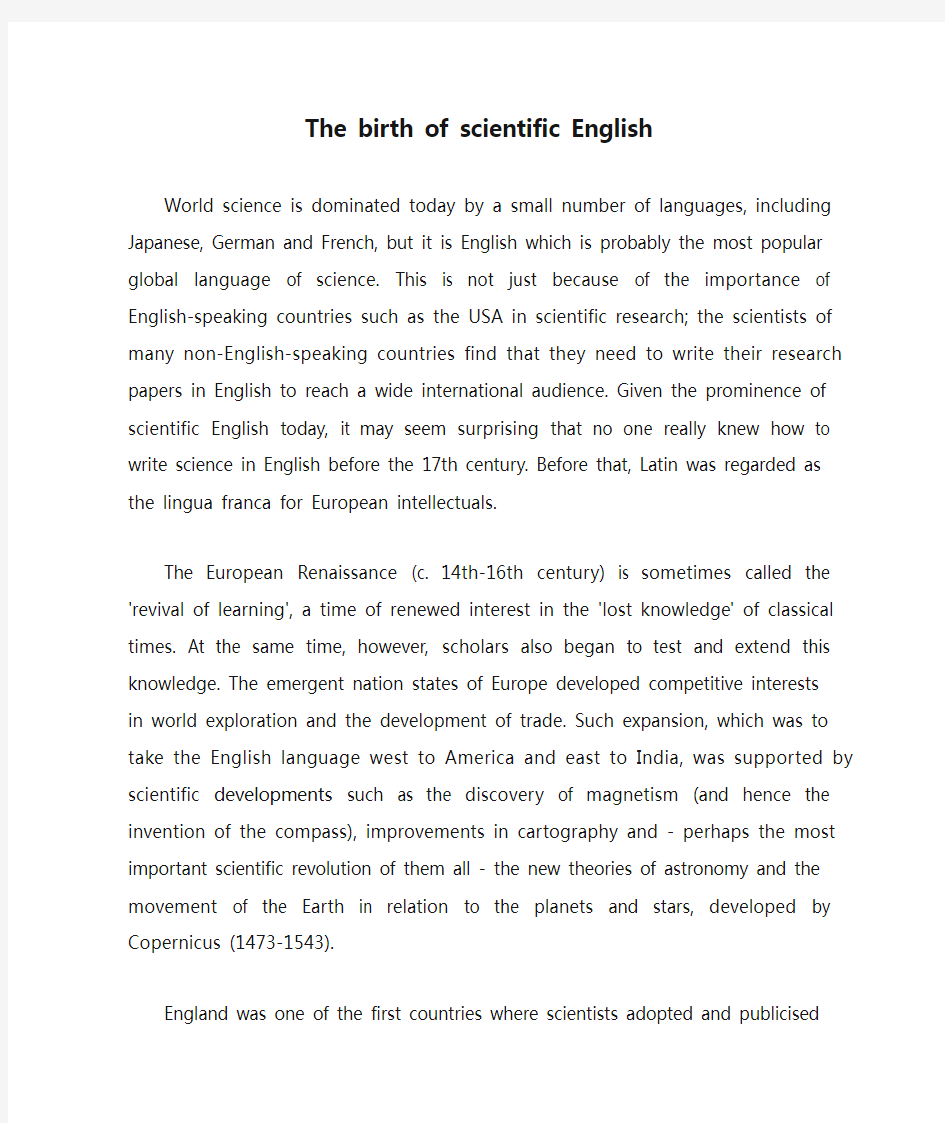 雅思经典阅读The birth of scientific English