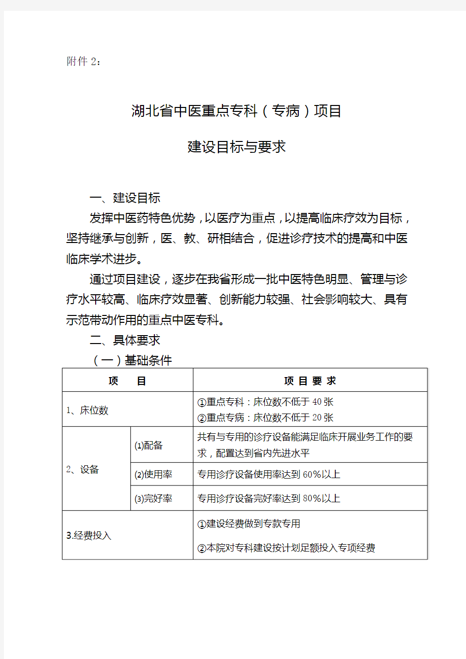 湖北省中医重点专科(专病)项目目标与要求