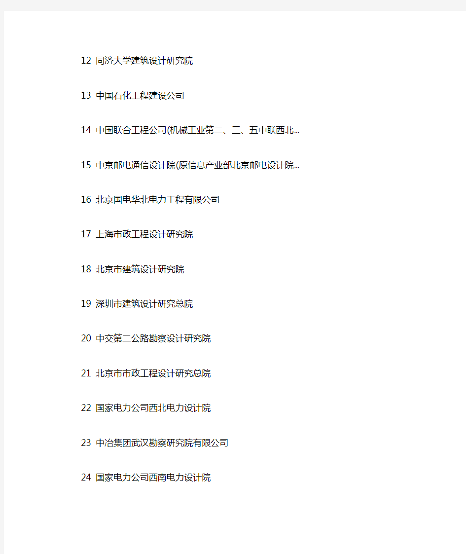 中国勘察设计院排名(前100强)