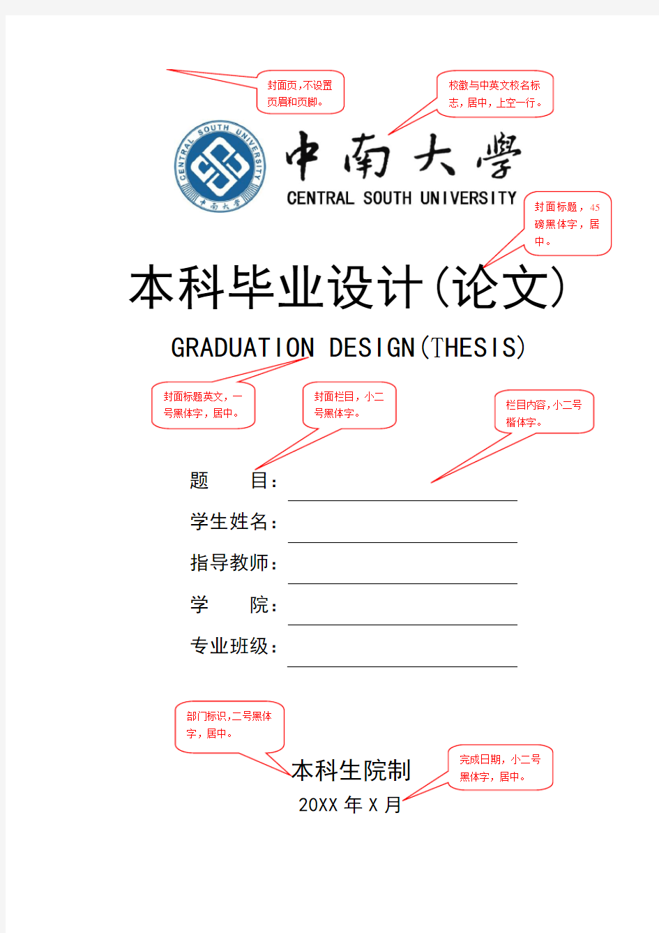 中南大学毕业设计(论文)模版