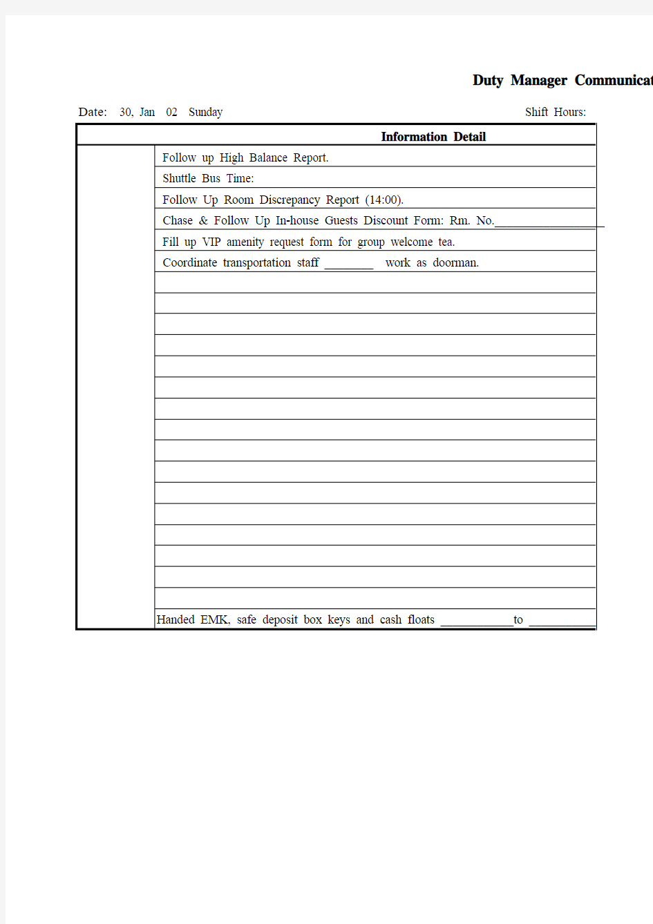 FO-046 form logbook sample