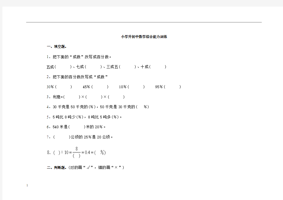 小学升初中数学综合能力训练附答案