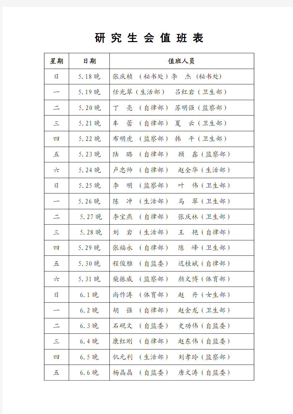 研 究 生 会 值 班 表 - 山东师范大学