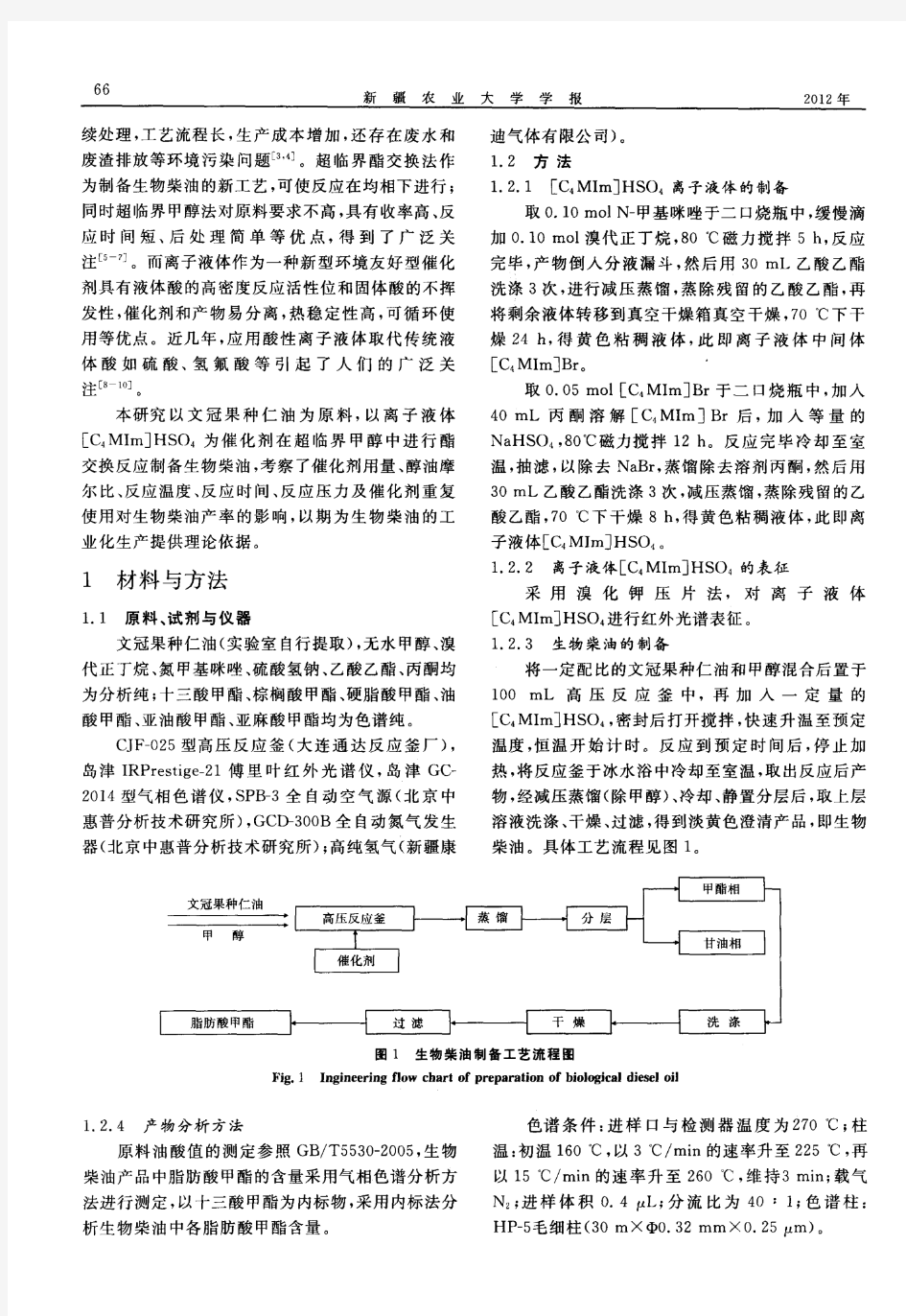 离子液体催化文冠果种仁油超临界甲醇酯交换法制备生物柴油