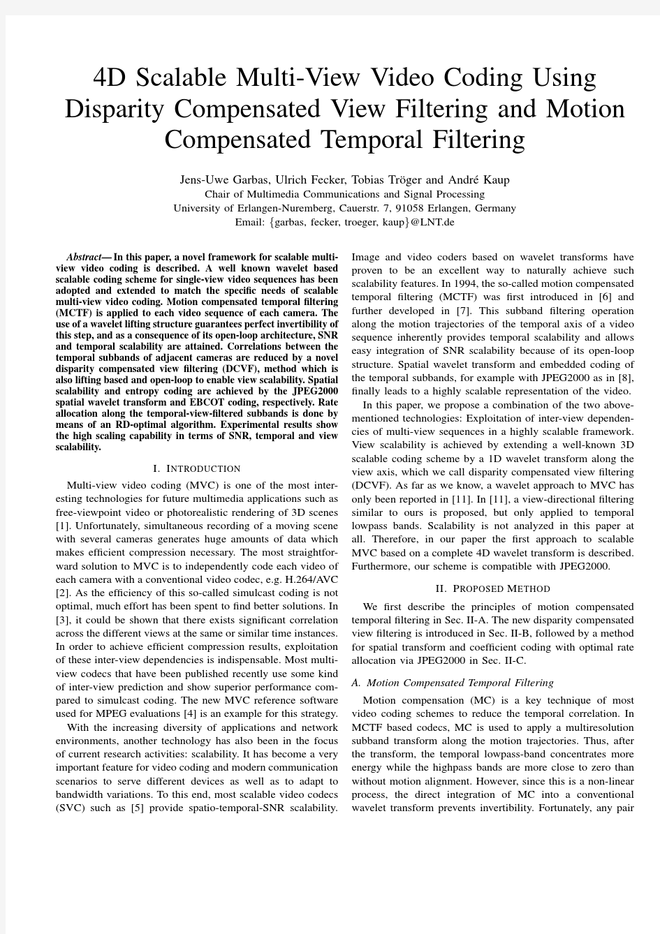 4-D Scalable Multi-View Video Coding Using Disparity Compensated View Filtering and Motion