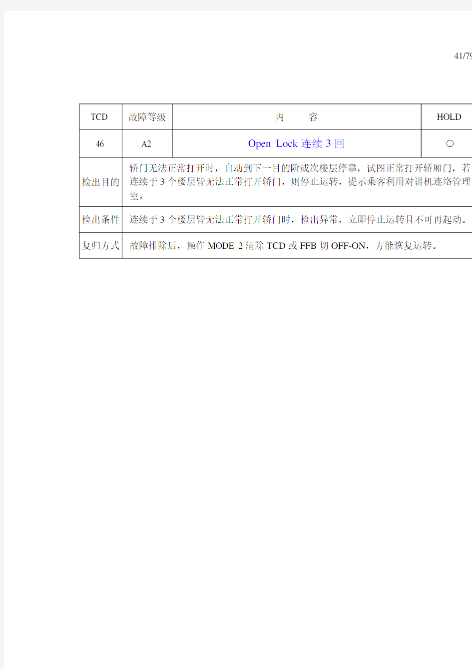 永大电梯TCD 故障码一览表(含稀有TCD代码及解析45--54)