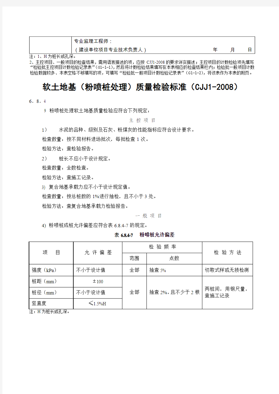 G2-11软土路基(粉喷桩处理)施工检验批质量检验记录