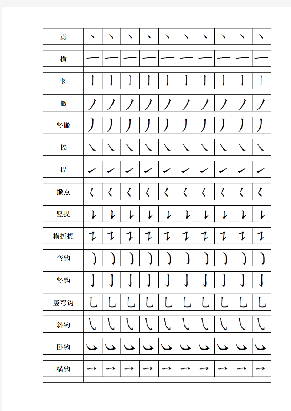 幼儿笔画描红  宝宝练字 打印素材