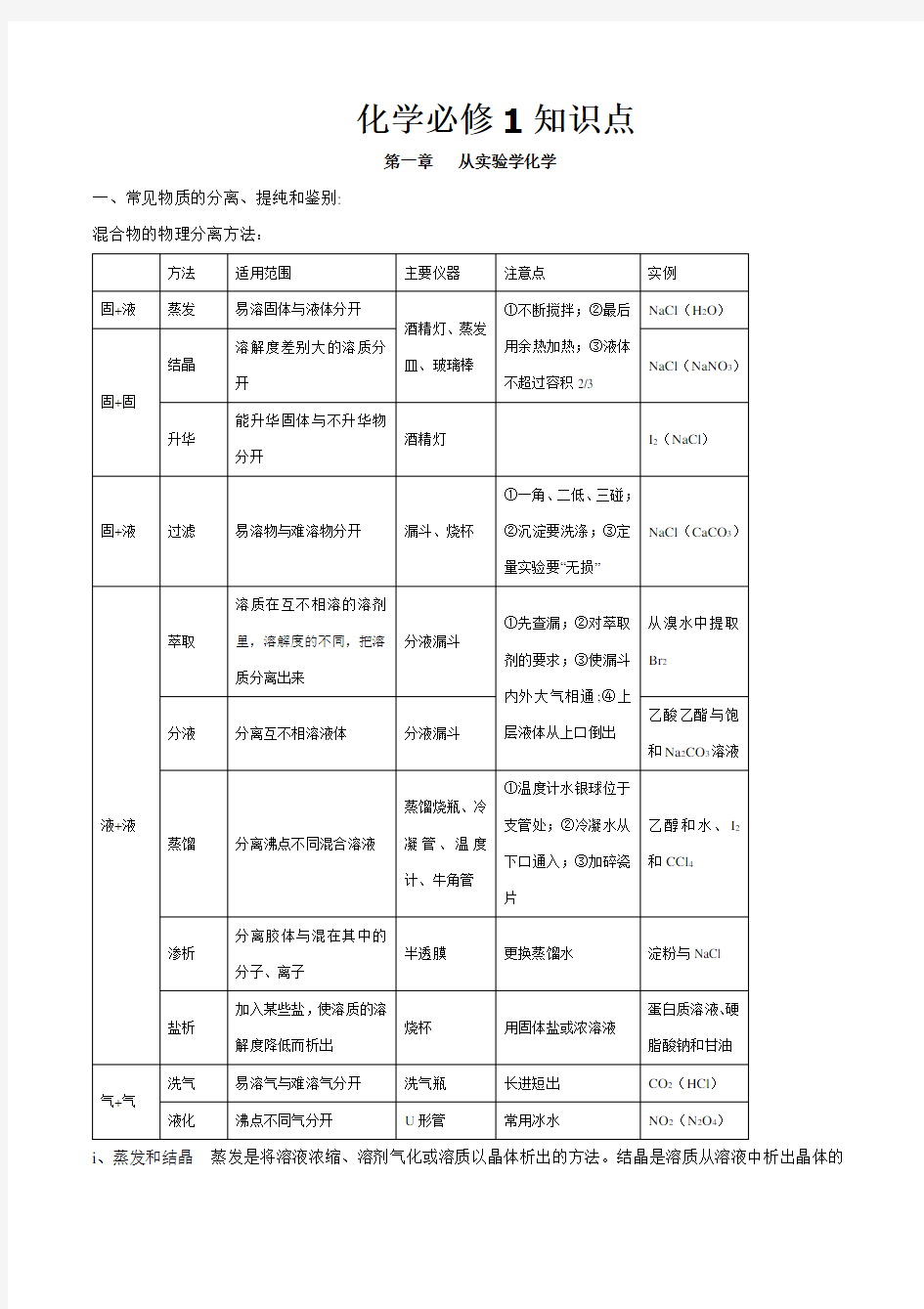 人教版高一化学必修一-知识重点超全总结