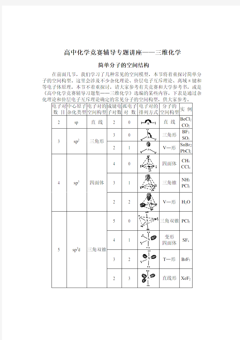 高中化学竞赛辅导专题讲座三维化学