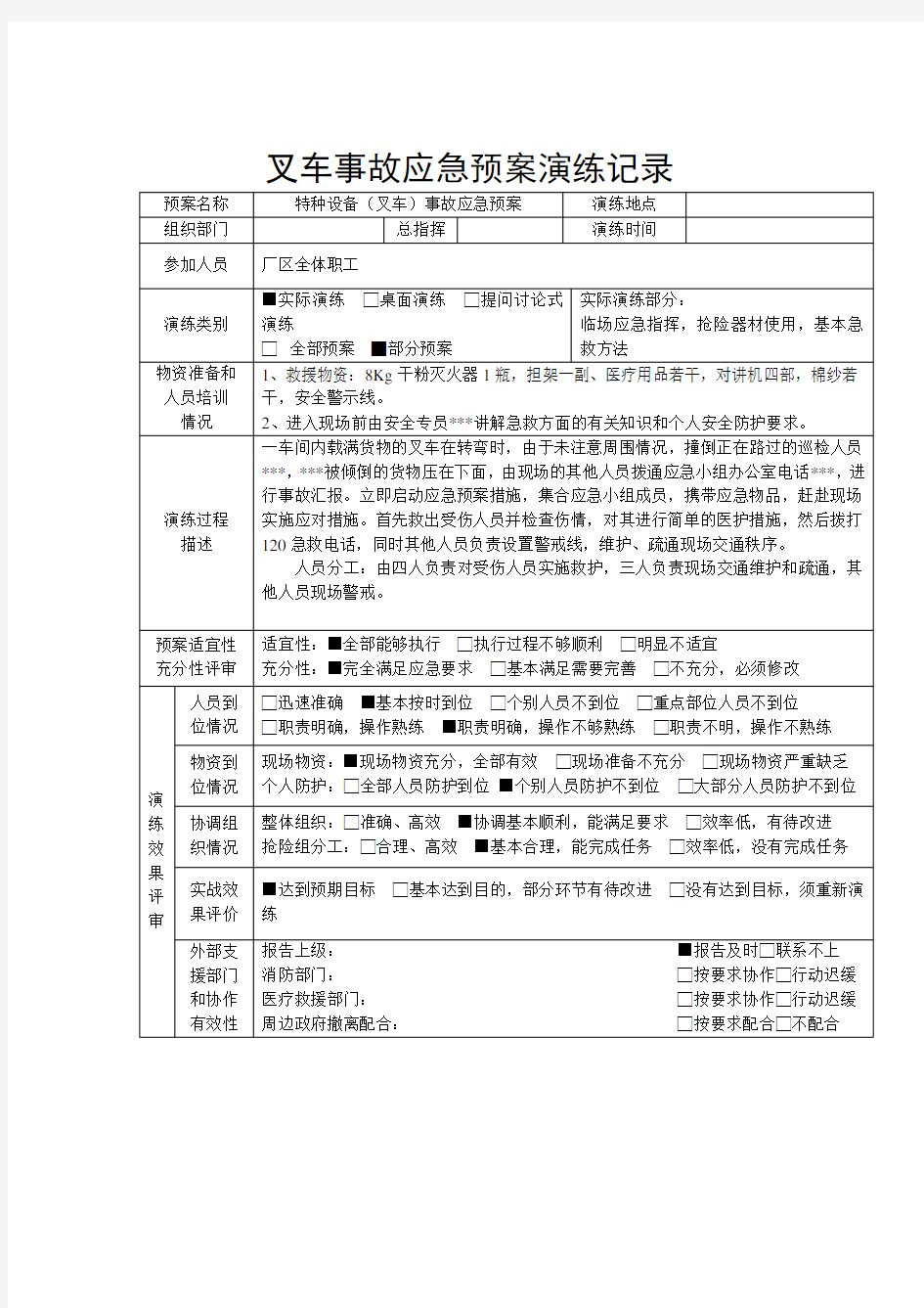 特种设备事故应急预案演练记录-叉车