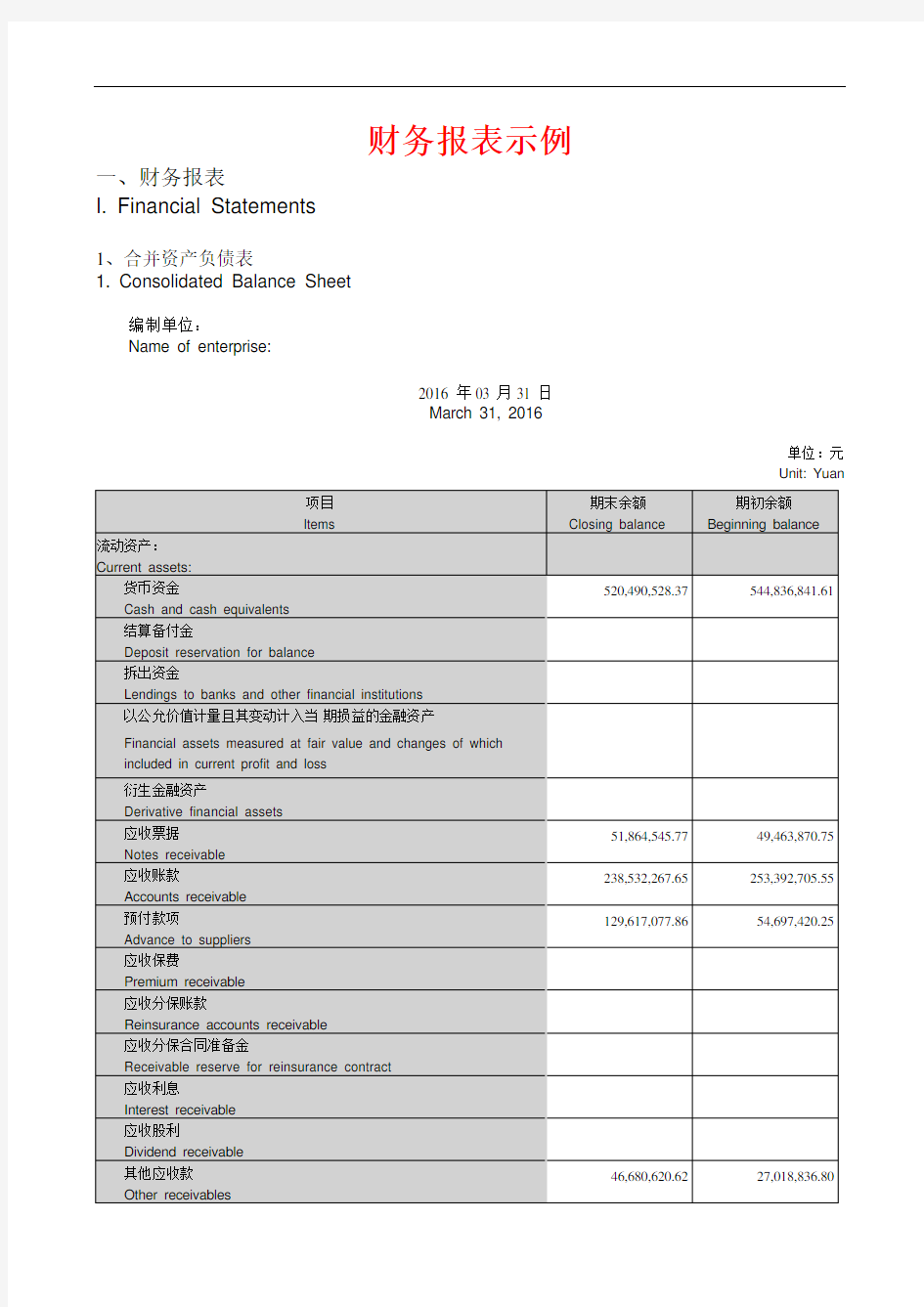 财务报表词汇-中英对照