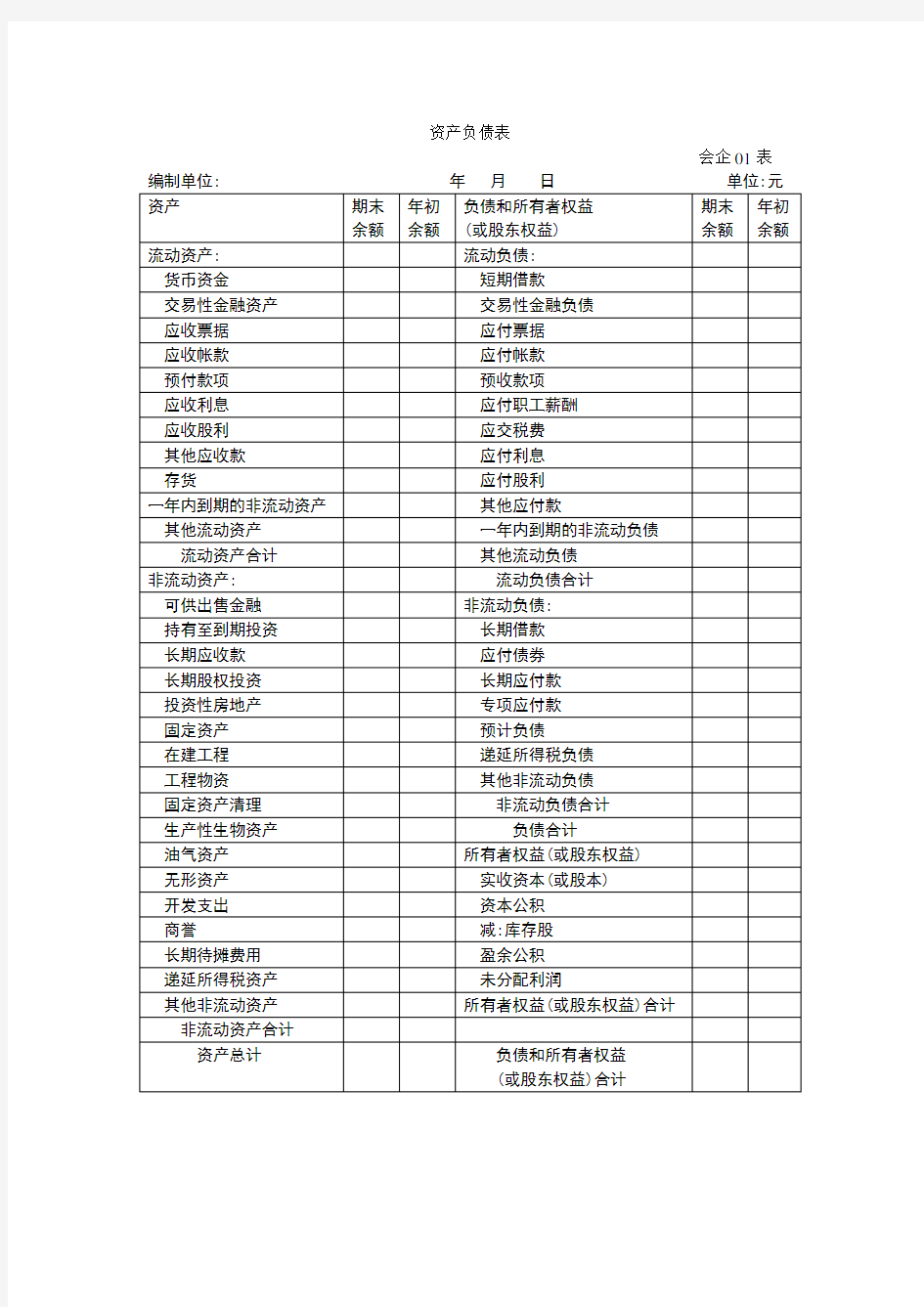 新会计准则会计报表及