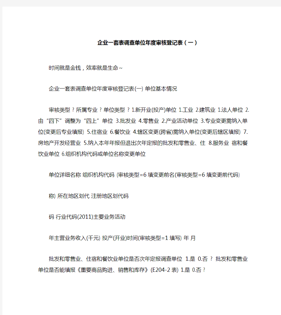 企业一套表调查单位年度审核登记表(一)