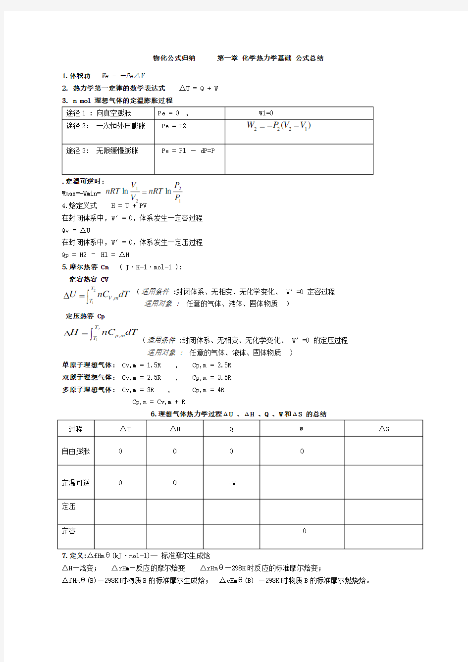 物化公式归纳