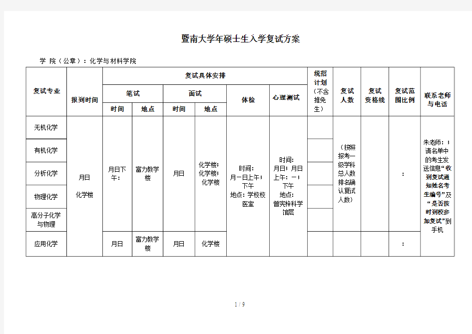 暨南大学2019年硕士生入学复试方案