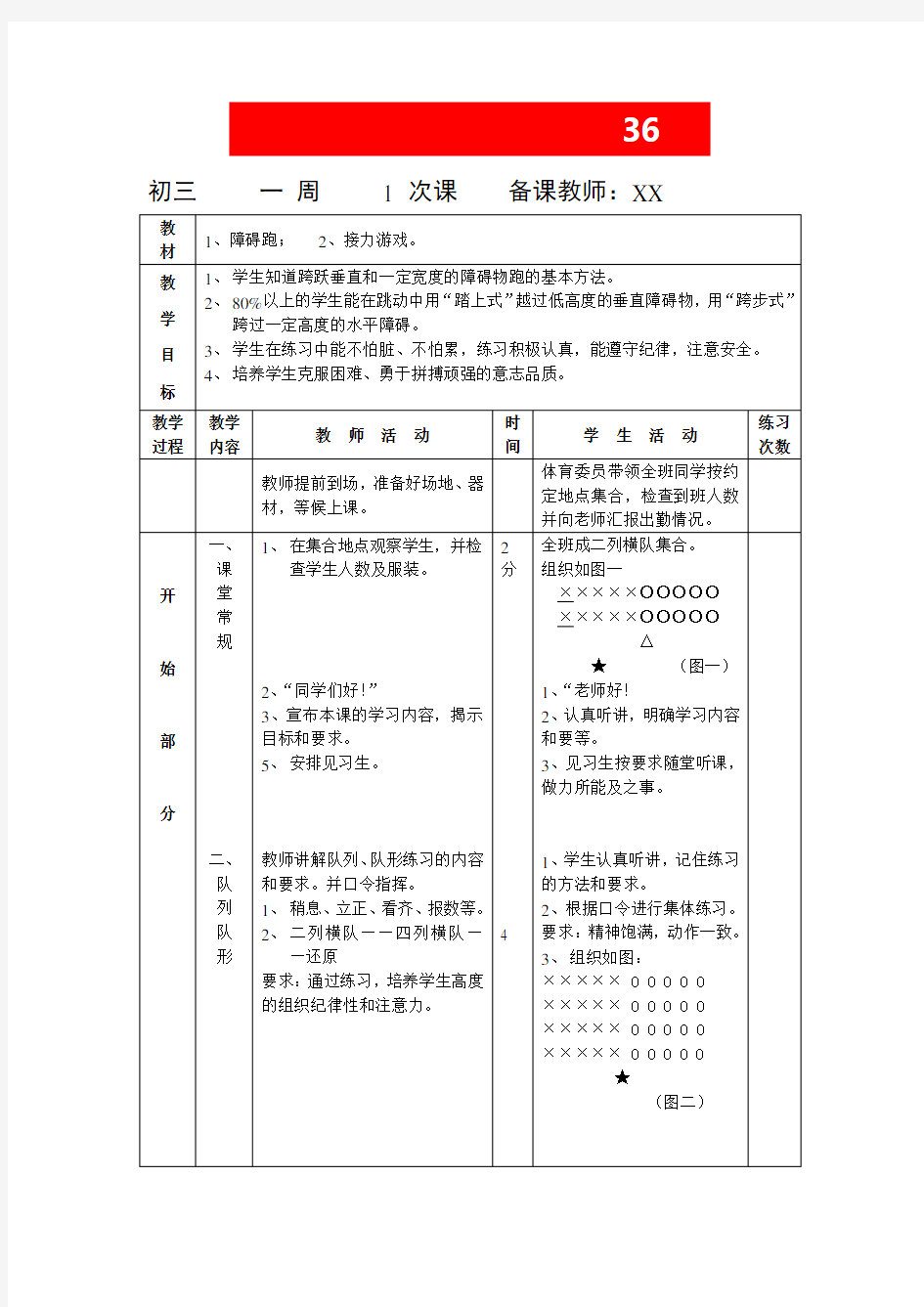 初中九年级全套体育教案(共36课)