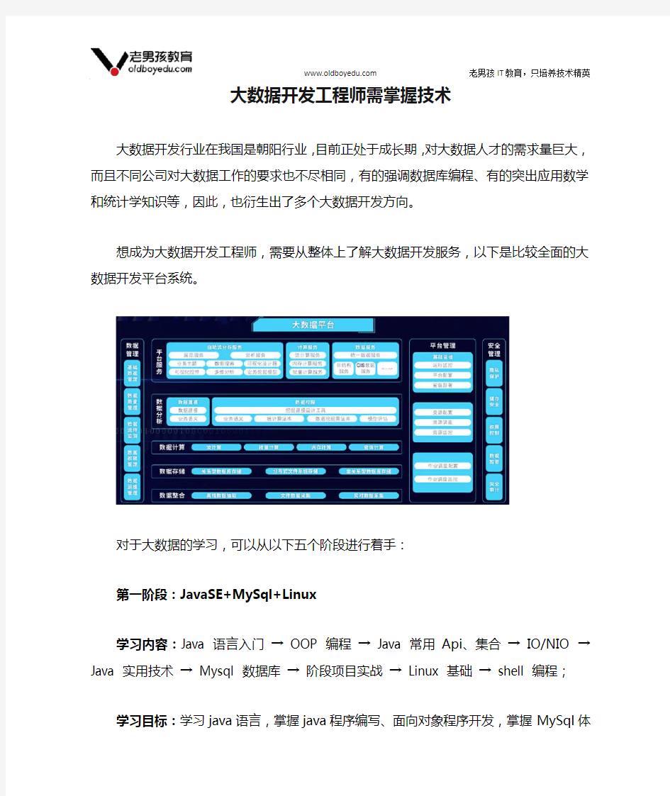 大数据开发工程师需掌握技术