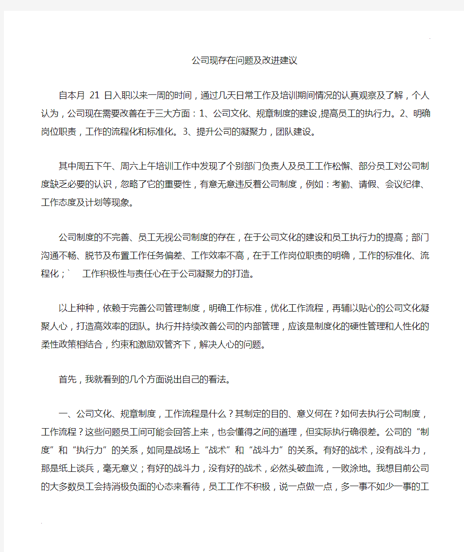 公司现存在问题及改进意见