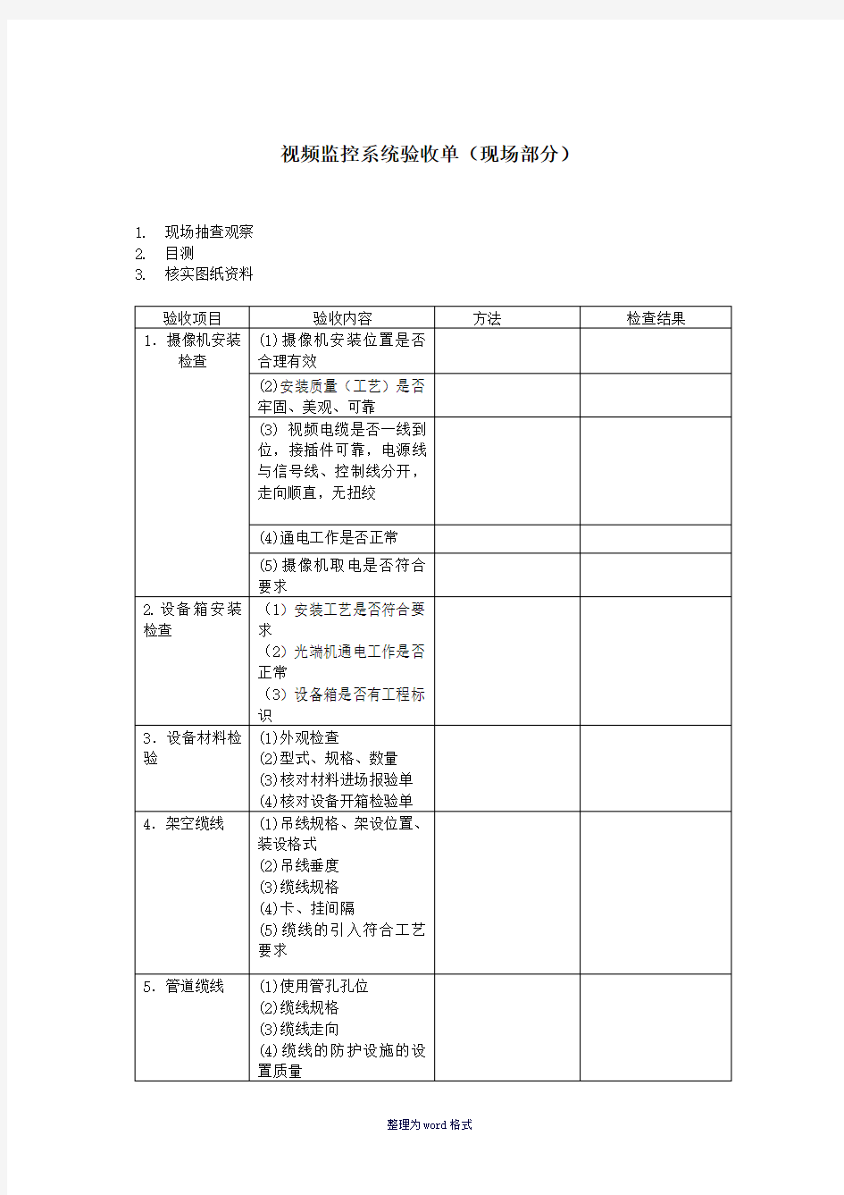 视频监控系统验收单Word 文档