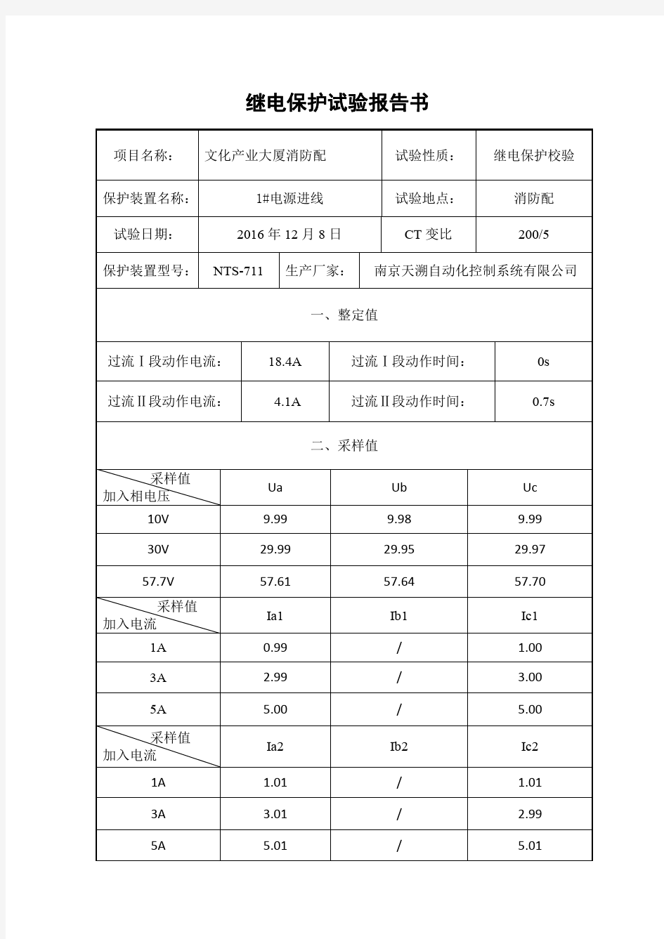 继电保护试验报告.