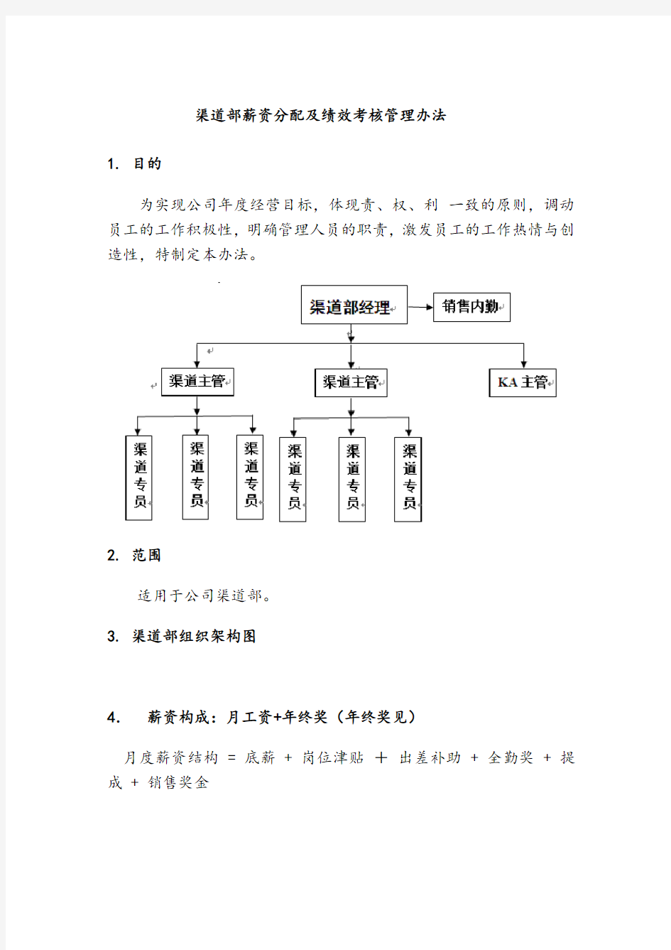 渠道人员薪资及提成方式