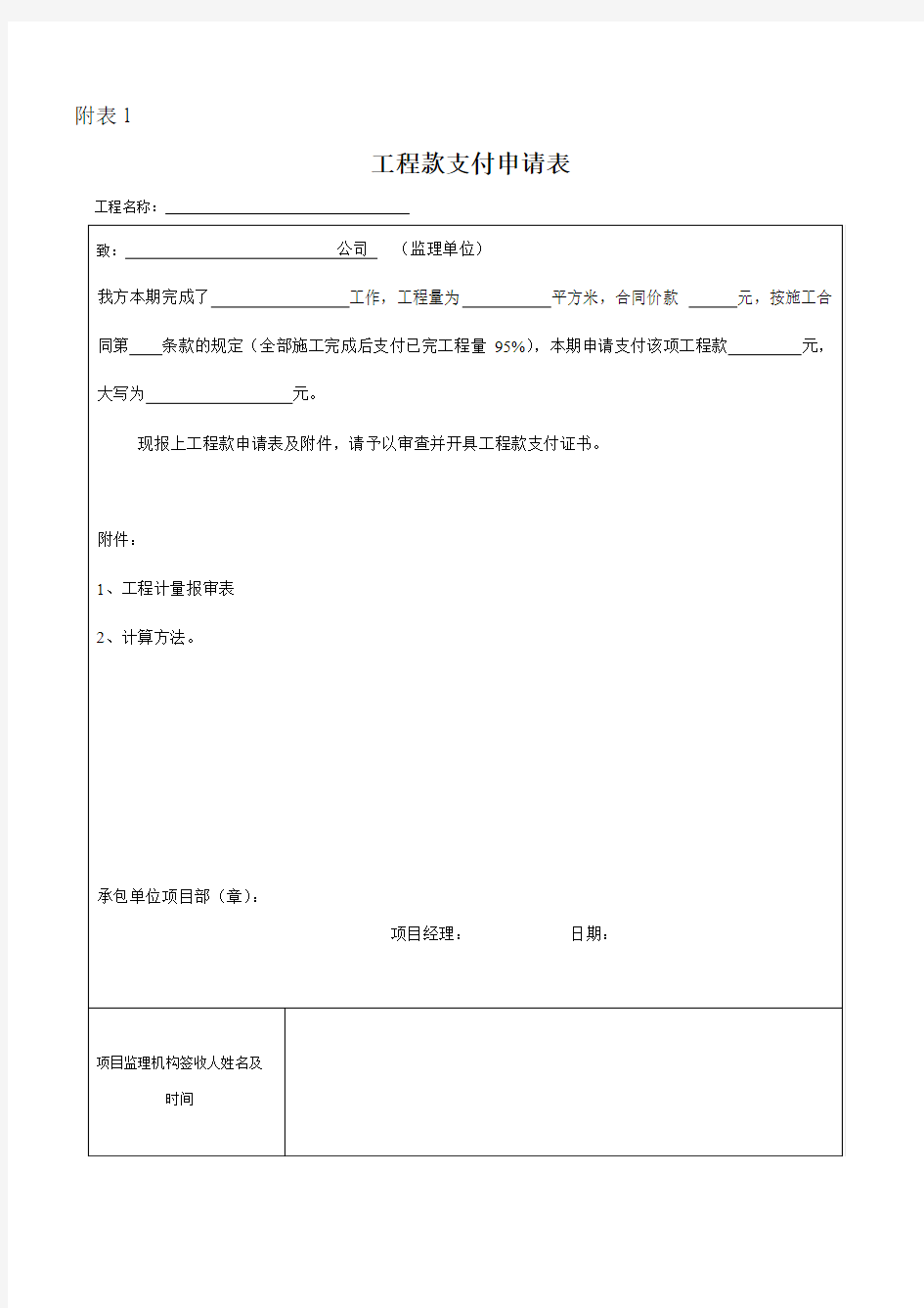 工程款支付申请表格式