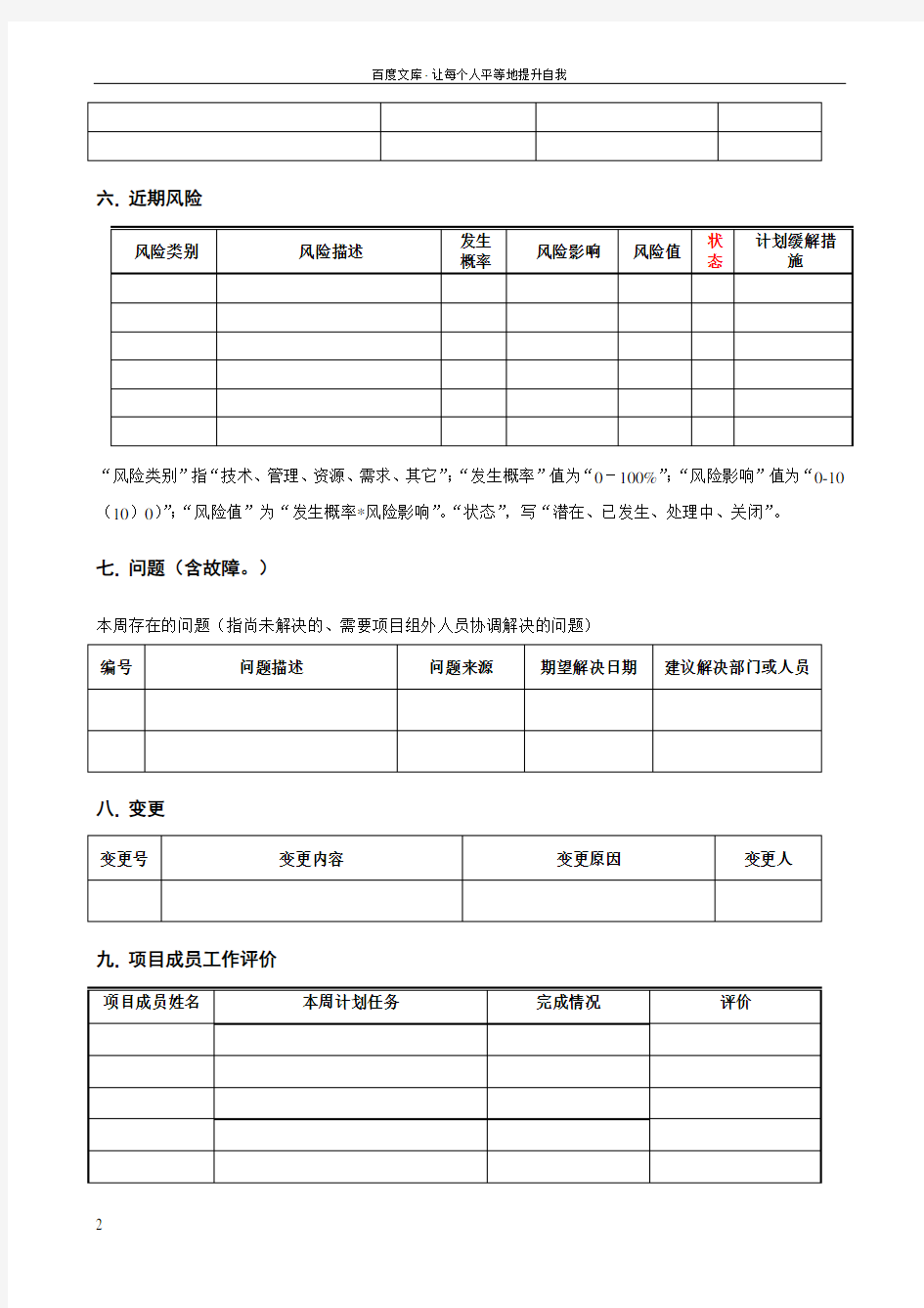 项目经理周报模版