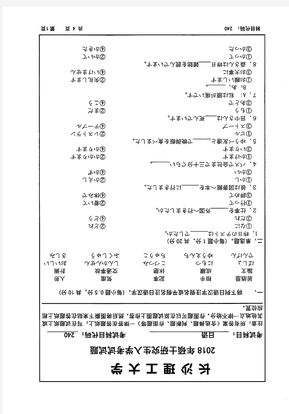 2018-2019年长沙理工大学考研试题240日语