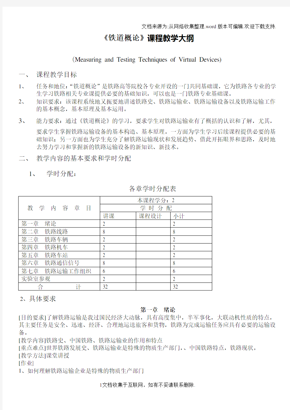 铁道概论课程教学大纲