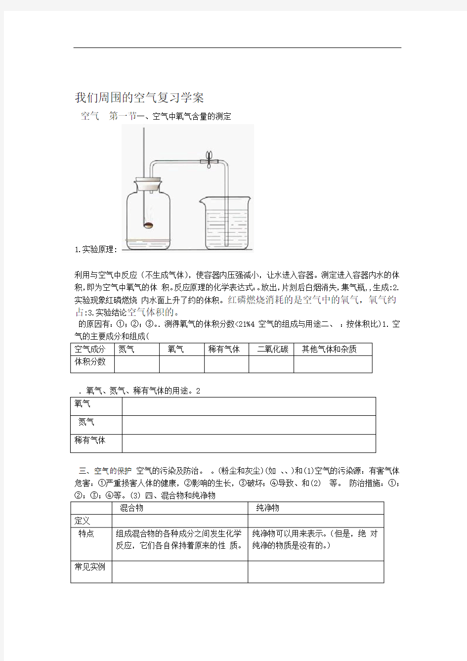 第二单元我们周围的空气复习学案