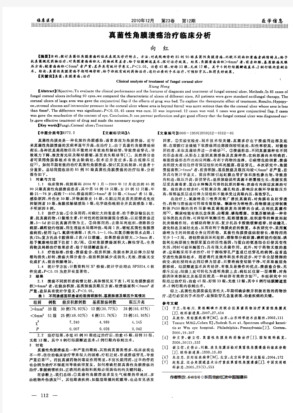 真菌性角膜溃疡治疗临床分析