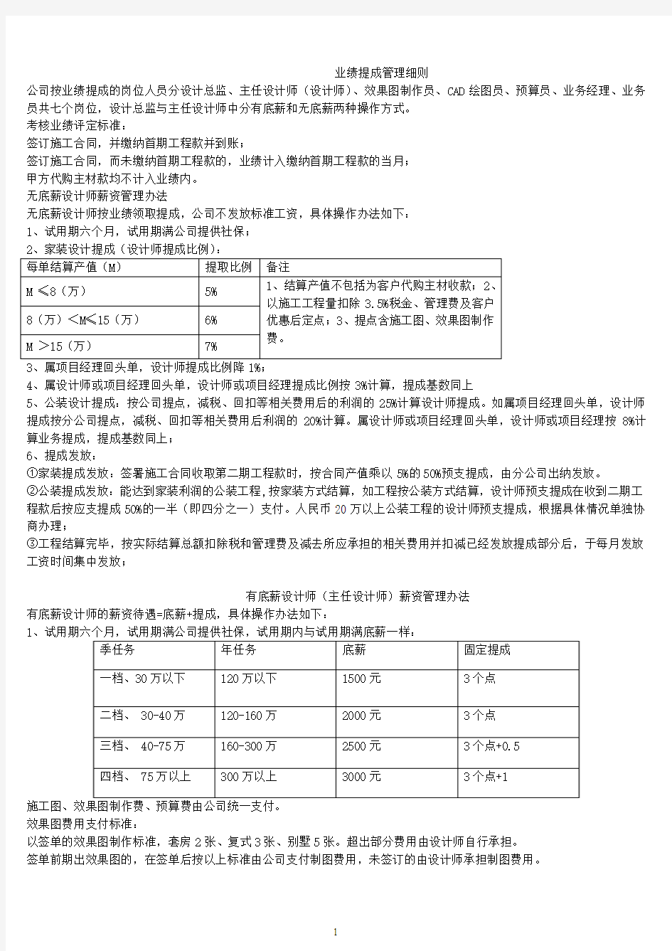 设计类业绩提成管理细则