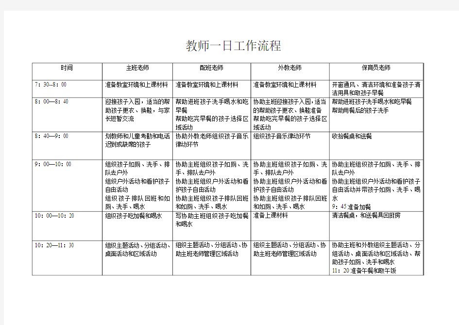 教师一日工作流程