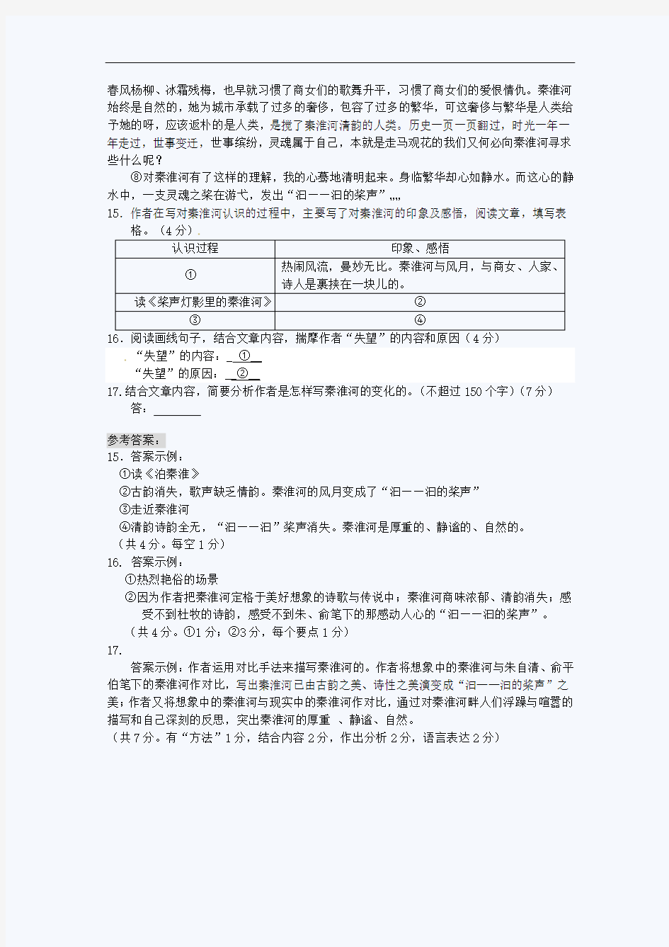2011年北京中考一模试卷分类汇编(记叙文阅读)