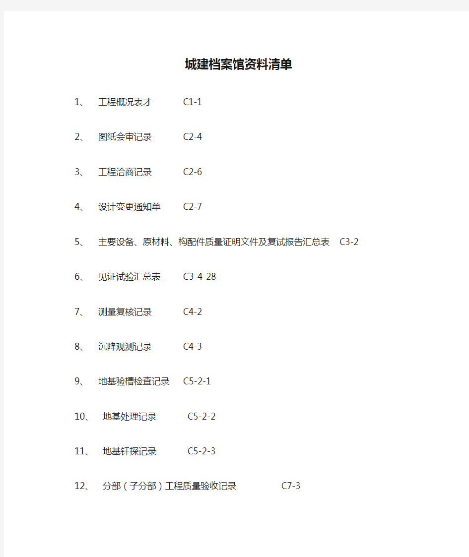 市政工程移交城建档案馆资料清单