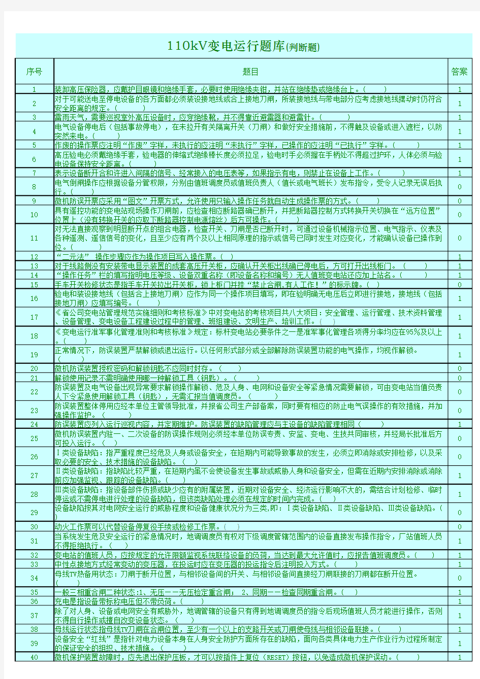 110KV变电运行题库